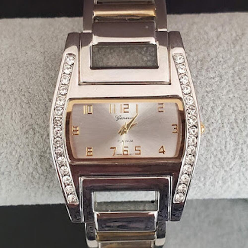 Geneva Women's Bracelet Watch Cuff Silver Tone with Crystals Gold Tone Dressy‎
